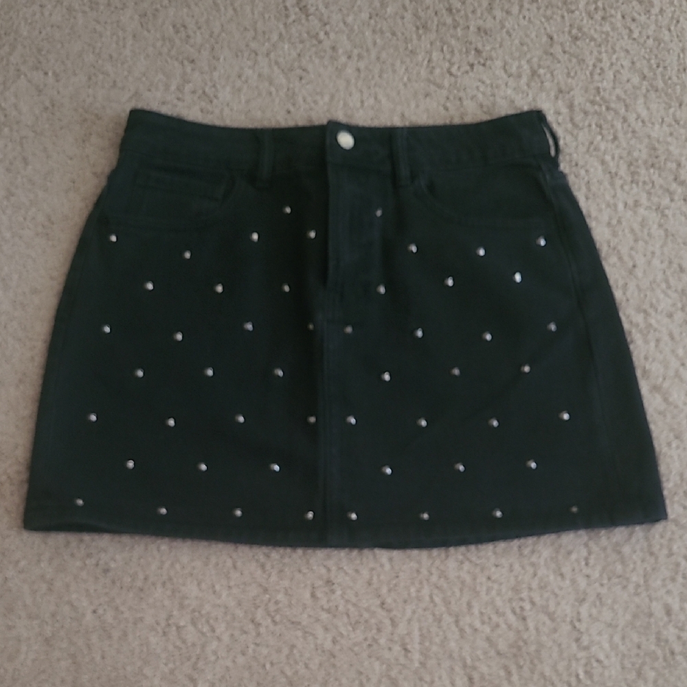 Black Studded Jean Skirt